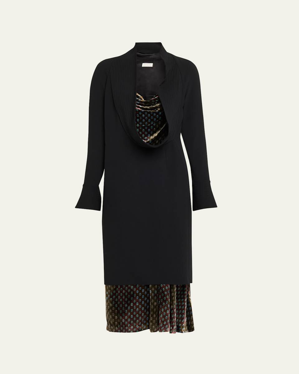 Delsey Cowl-Neck Long-Sleeve Midi Dress